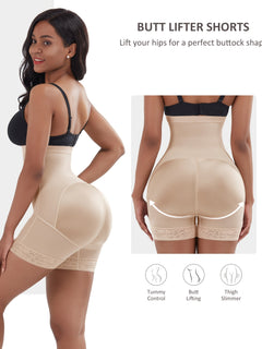 Elegant Women's Shapewear Shorts with Ring Detail - Nylon & Spandex, Tummy Control & Butt Lifting, Solid Color