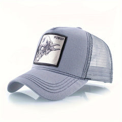 Casual Polyester Baseball Cap with Embroidered Bull, Breathable Mesh Back, for Men, Outdoor Sports Sun Protection Hat