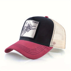 Casual Polyester Baseball Cap with Embroidered Bull, Breathable Mesh Back, for Men, Outdoor Sports Sun Protection Hat