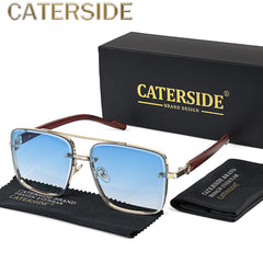 Men'S Square Fashion Gradient Glasses, Wide Frame (>139 mm), Wooden & Metal Alloy, PC Lens,