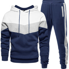 2pcs Comfy Breathable Men's Color Blocking Long Sleeve Hoodie + Sweatpants Slim Co-ord Fitness Set for Training Sports