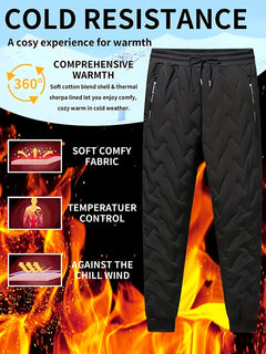 Men'S Winter Casual Pants with Drawstring - 100% Polyester Basic Non-Stretch Solid Color Regular Fit Fleece-Lined Warm Outdoor Trousers