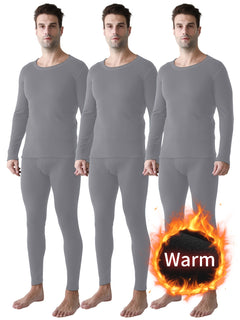 3-Pack Men'S Winter Warm Thermal Underwear, Crew Neck Solid Color Knit Polyester 95% Elastane 5% Base Layer, Regular Fit, Thick