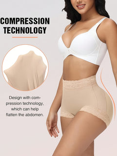 2pcs High-Waist Shapewear Panties for Women, Breathable Comfort Postpartum Recovery, Tummy Control Lace Trim Shorts, Polyamide and Elastane