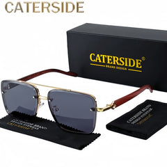 Men'S Square Fashion Gradient Glasses, Wide Frame (>139 mm), Wooden & Metal Alloy, PC Lens,