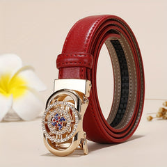 Ladies Leather Belt Leather Automatic Button Leather Fashion Korean Version Of The New Green Jeans Belt With White Decoration