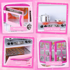 5pcs Pink Kitchen Pretend Play Set with Dishwasher, Oven, Refrigerator, and More, Features Lights and Sounds