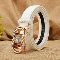 Classic Automatic Buckle genuine leather Belt Rhinestone Solid Color Stylish Leather Belt For Women Casual Jeans Pants Waistband