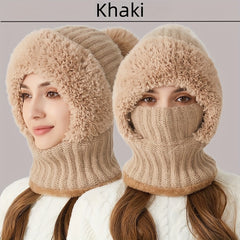 2pcs Women's Fleece Warm Hat and Glove Set, Knitted Fleece Hat with Fur Ball, Touch Screen Gloves, Winter Accessories, Suitable for Winter Outdoor