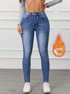 Cozy Fleece-Lined High-Waist Skinny Jeans for Women - Stretch Denim, Warm & Stylish Winter Pants