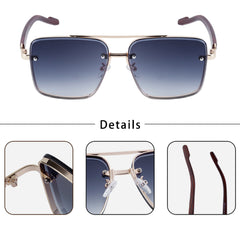 Men'S Square Fashion Gradient Glasses, Wide Frame (>139 mm), Wooden & Metal Alloy, PC Lens,