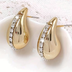 Two Pairs of Fashionable European and American Water Drop Golden and Silvery Rhinestone Earrings Set