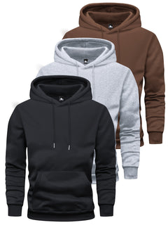 3-Pack Men'S Casual Polyester Hooded Sweatshirts with Pockets - Long Sleeve Pullover Hoodies for Spring/Autumn Sports and Outings