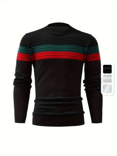 Cool Knitted Sweater for Men, Men's Casual Retro Striped Pullover Knit Sweater Streetwear for Winter Fall