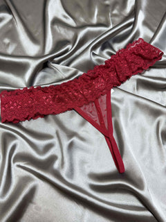 1pc Women'S Sexy Red Polka Dot Lace Thong, Polyamide Knit Fabric, Drop Waist Sheer V-String Panty