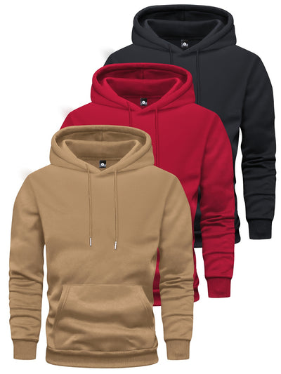 3-Pack Men'S Casual Polyester Hooded Sweatshirts with Pockets - Long Sleeve Pullover Hoodies for Spring/Autumn Sports and Outings