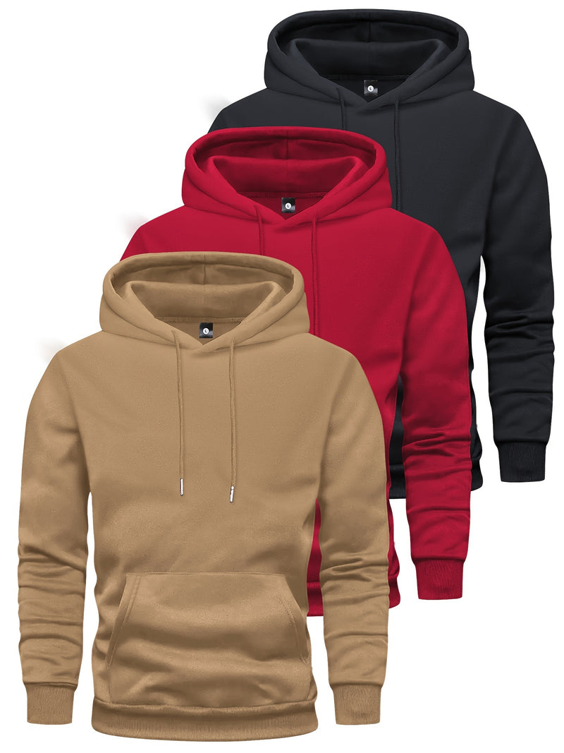 3-Pack Men'S Casual Polyester Hooded Sweatshirts with Pockets - Long Sleeve Pullover Hoodies for Spring/Autumn Sports and Outings