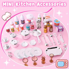 5pcs Pink Kitchen Pretend Play Set with Dishwasher, Oven, Refrigerator, and More, Features Lights and Sounds