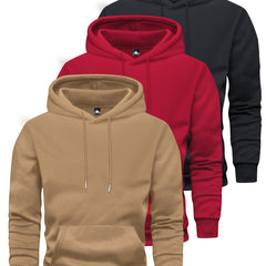 3-Pack Men'S Casual Polyester Hooded Sweatshirts with Pockets - Long Sleeve Pullover Hoodies for Spring/Autumn Sports and Outings