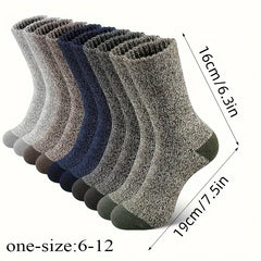 5 Pairs Men's Winter Thickened Fleece Warm Crew Socks, Polyester and Spandex Knit Fabric, Solid Color, Breathable Moisture-Wicking, Non-Binding Elastic Tube Socks