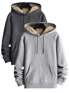 2pcs Unisex Casual Hooded Sweatshirts, Polyester Knit Fabric, Solid Color Pullover Hoodies, with Fleece Lining and Kangaroo Pocket, for Fall/Winter