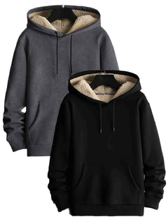 2pcs Unisex Casual Hooded Sweatshirts, Polyester Knit Fabric, Solid Color Pullover Hoodies, with Fleece Lining and Kangaroo Pocket, for Fall/Winter