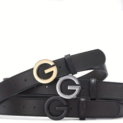 Women's Simple Leather Belt Fashionable G Buckle Solid Color Cowhide Belt Casual Jeans Pants Belt Dress Belt