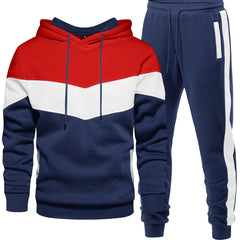 2pcs Comfy Breathable Men's Color Blocking Long Sleeve Hoodie + Sweatpants Slim Co-ord Fitness Set for Training Sports