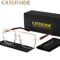 Men'S Square Fashion Gradient Glasses, Wide Frame (>139 mm), Wooden & Metal Alloy, PC Lens,