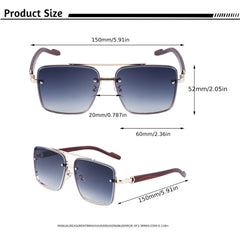 Men'S Square Fashion Gradient Glasses, Wide Frame (>139 mm), Wooden & Metal Alloy, PC Lens,