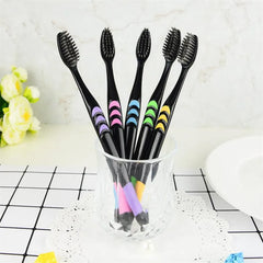 5PC Bamboo Charcoal Low Carbon Medium Soft Bristle Toothbrush