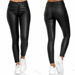 Female Leather Leggings Pants Girl Solid Small Feet Fashion Pants Stretch Trousers Slim Fit Autumn High Waist Casual Pants