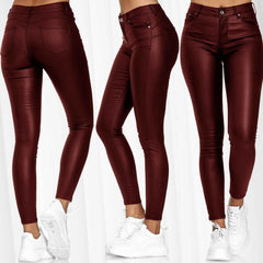 Female Leather Leggings Pants Girl Solid Small Feet Fashion Pants Stretch Trousers Slim Fit Autumn High Waist Casual Pants