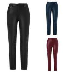 Female Leather Leggings Pants Girl Solid Small Feet Fashion Pants Stretch Trousers Slim Fit Autumn High Waist Casual Pants