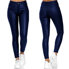 Female Leather Leggings Pants Girl Solid Small Feet Fashion Pants Stretch Trousers Slim Fit Autumn High Waist Casual Pants