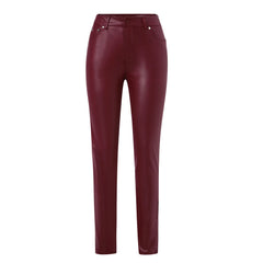 Female Leather Leggings Pants Girl Solid Small Feet Fashion Pants Stretch Trousers Slim Fit Autumn High Waist Casual Pants