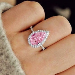 Waterdrop Pink/White Cubic zirconia Rings for Women Luxury Trendy Engagement Wedding Bands