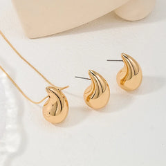 Water Drop Shape Necklace Stud Earrings Set For Woman Simple Fashion Jewelry