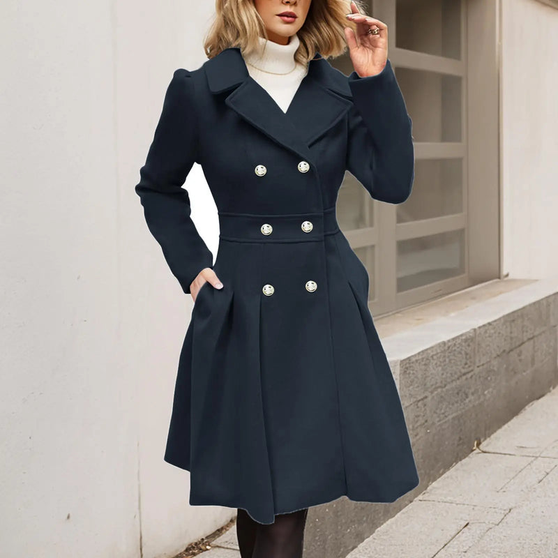 Women Autumn Winter Tweed Dress Turndown Collar Solid Color Long Sleeve Button Casual Warm Fashion Comfortable Regular Standard