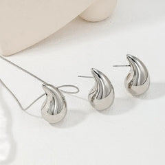 Water Drop Shape Necklace Stud Earrings Set For Woman Simple Fashion Jewelry