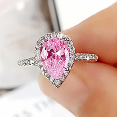 Waterdrop Pink/White Cubic zirconia Rings for Women Luxury Trendy Engagement Wedding Bands