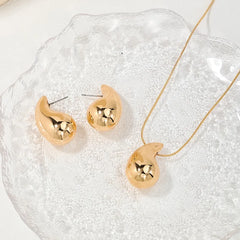 Water Drop Shape Necklace Stud Earrings Set For Woman Simple Fashion Jewelry