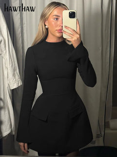 Elegant Long Sleeve Streetwear Bodycon Short Mini Dress