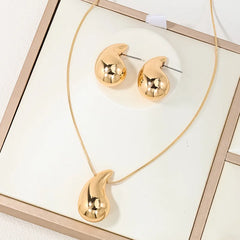 Water Drop Shape Necklace Stud Earrings Set For Woman Simple Fashion Jewelry