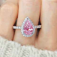 Waterdrop Pink/White Cubic zirconia Rings for Women Luxury Trendy Engagement Wedding Bands