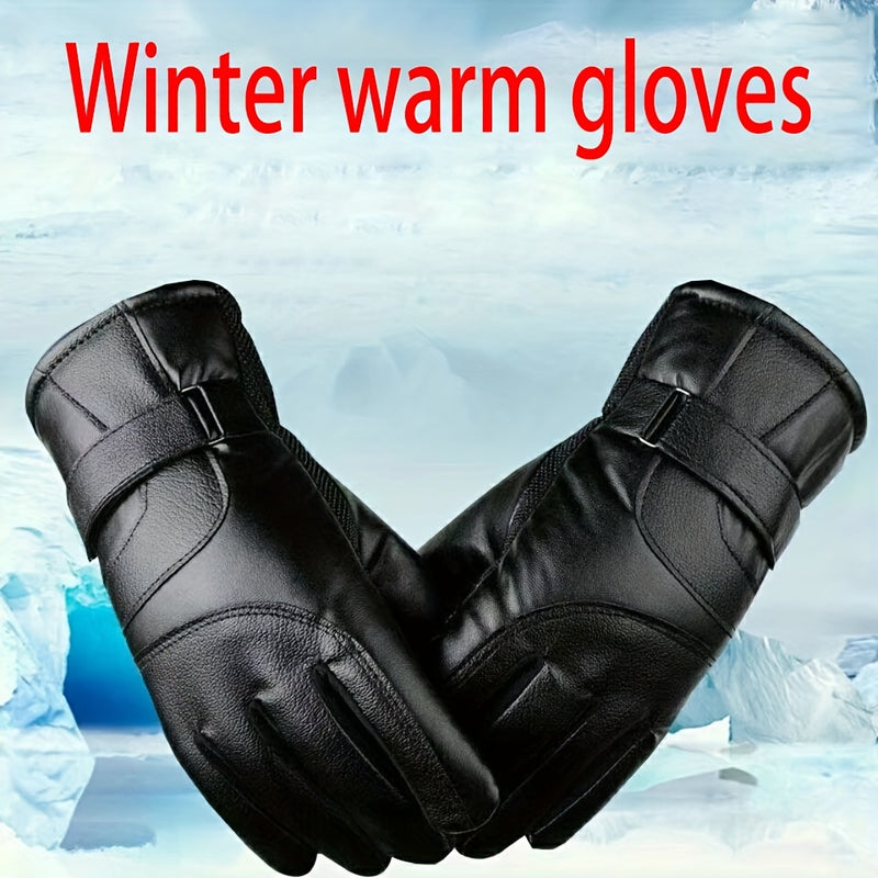 Cozy Fleece-Lined Faux Leather Gloves - Warm, Water-Resistant & Touchscreen Compatible - Stylish Winter Accessory for Men and Women