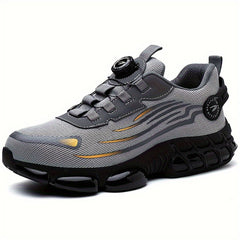 Men's Steel-Toe Safety Work Shoes - Puncture & Crush Resistant, No-Tie Slip-On Design with Knit Fabric Upper