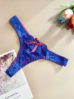 5pcs Sexy Lace Thongs for Women - Low Rise, Hollow-Out Design with Bow Detail, Breathable Nylon Blend