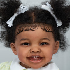 24in Lifelike Black Girl Doll - Soft Vinyl Toddler with Hand-Rooted Curly Hair, 2 Teeth, Dress-Up Capabilities