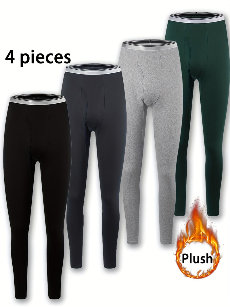 4 Pieces of Men's Thermal Underwear Pants - Warm and Fleece-Lined Tights with High Elasticity for Cold Weather Base Layer - Fall/Winter Essential